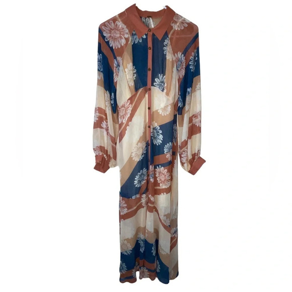 Free People Daria Shirtdress Floral Maxi Size Small Button Up Boho Flowy Retro - Picture 3 of 12